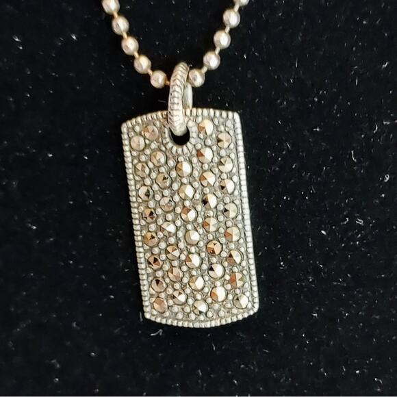 JUDITH JACK 925 Sterling Silver Ball Chain Marcasite Crystal Dog Tag Necklace - Picture 4 of 6